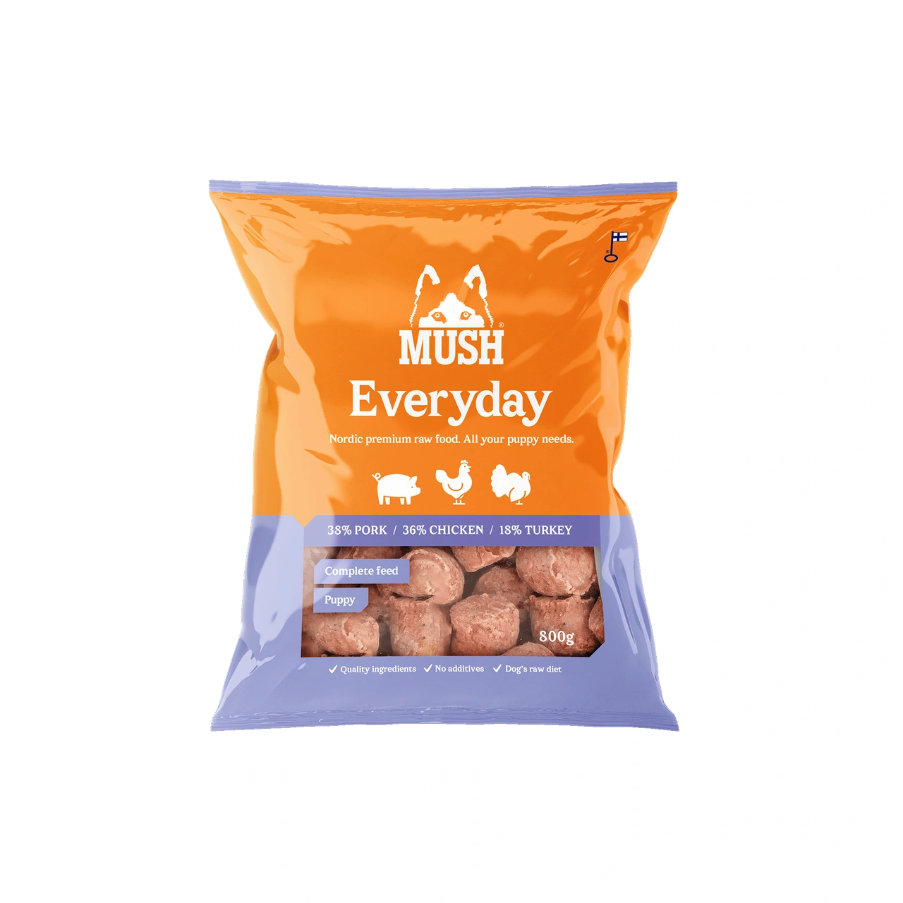 MUSH Everyday Lyslilla gris kylling kalkun 800 g - råfoder til hvalpe